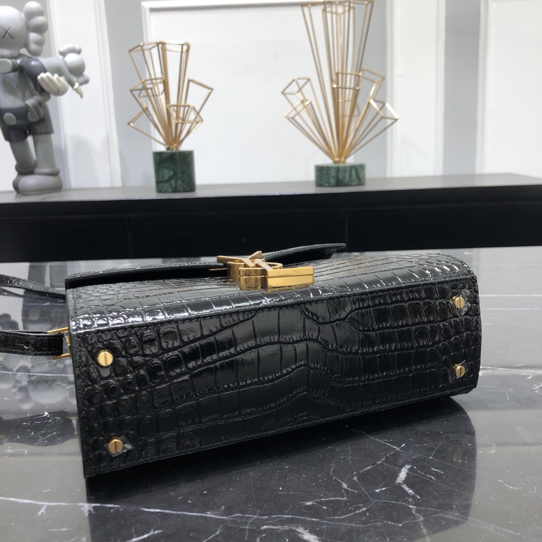 Saint Laurent Cassandera Mini Crocodile Embossed Bright Calfskin Handbag Shoulder Bag Black 623930